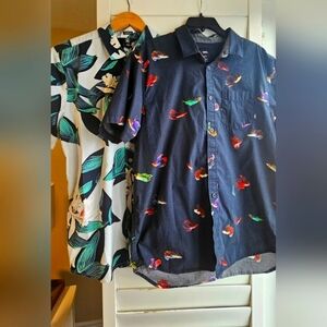 2 Shirts Short Sleeve Cotton Vans Volcom Hawaiian Fish Size M